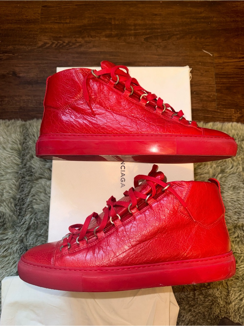 Balenciaga Red Leather High-Top Sneakers